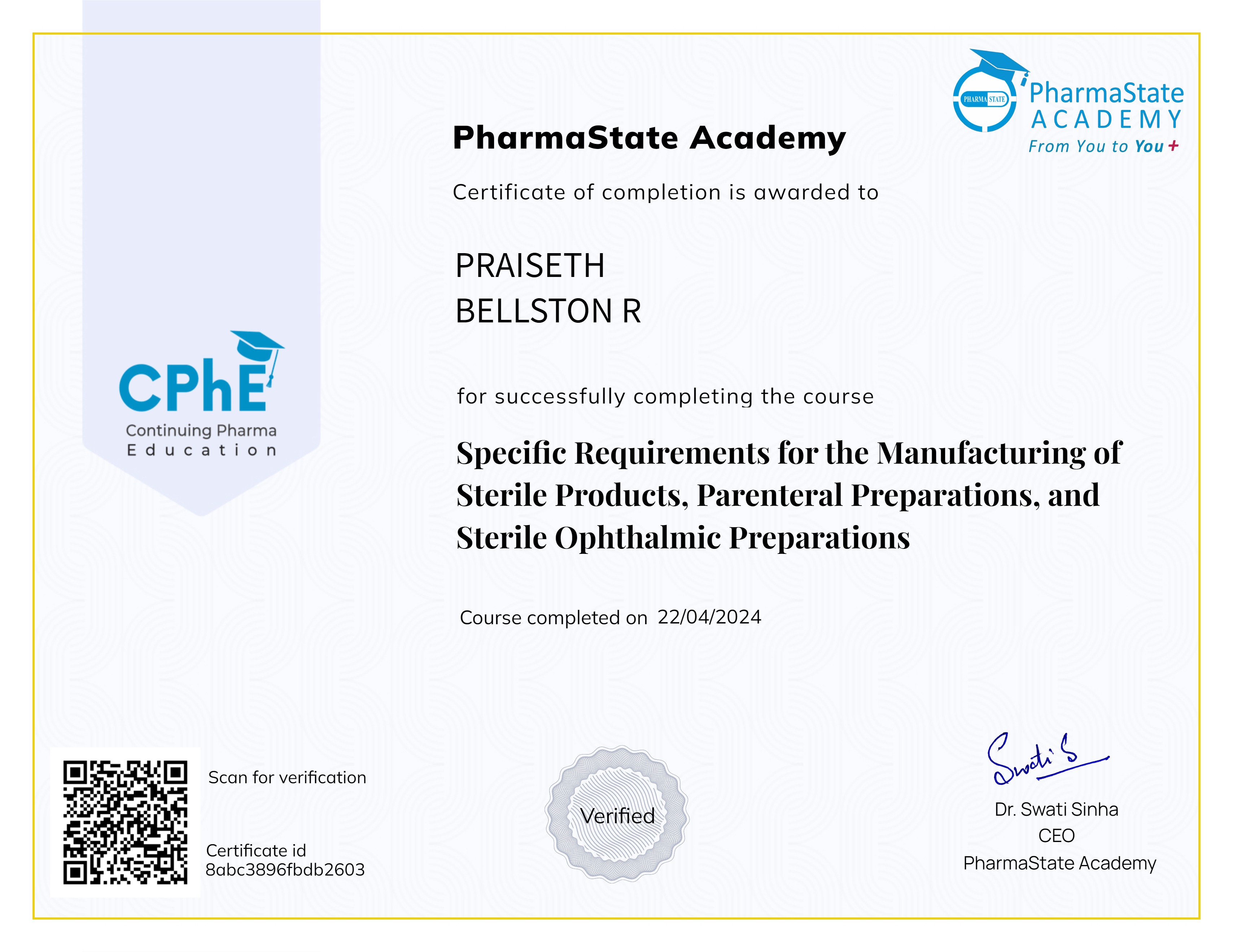Specific Requirements for the Manufacturing of Sterile Products, Parenteral Preparations, and Sterile Ophthalmic Preparations