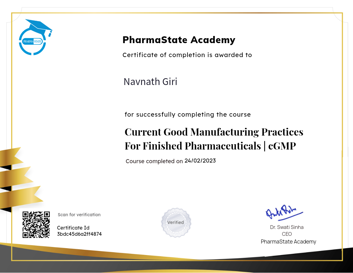 Current Good Manufacturing Practices For Finished Pharmaceuticals | cGMP